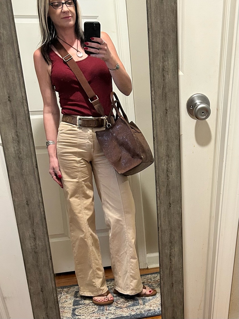 🍀EUC Lucky Brand Brown Floral Embossed Tote Carryall Shoulder Crossbody Bag - Picture 3 of 16